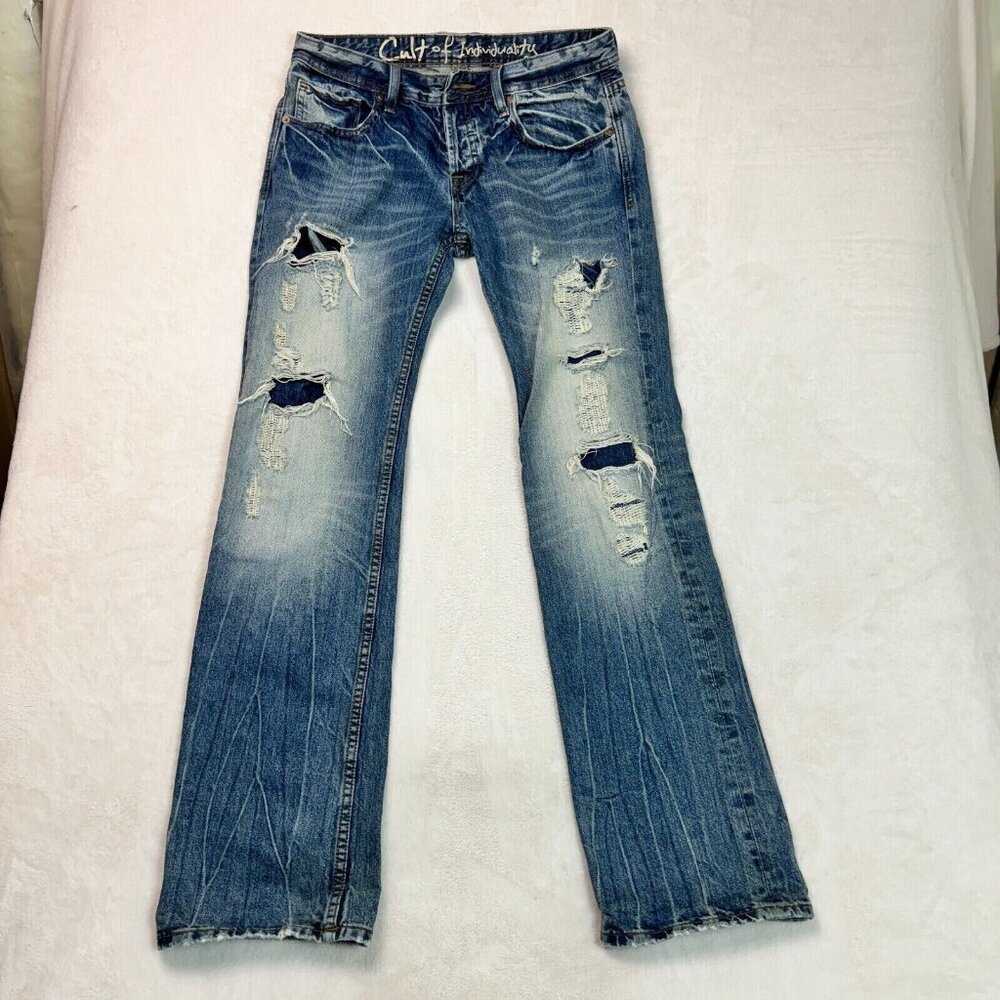 Cult of Individuality Hagen Relaxed Selvedge Distressed Button-Fly Jeans W32 L34